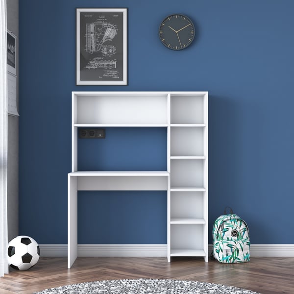 Computerbord med hylde, 80x74,8 cm, hvid