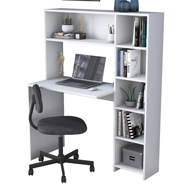 Computerbord med hylde, 80x74,8 cm, hvid