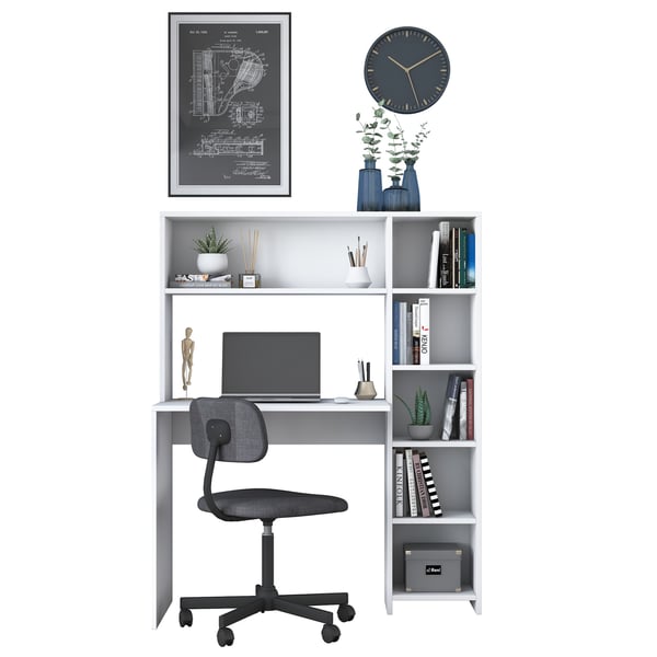 Computerbord med hylde, 80x74,8 cm, hvid