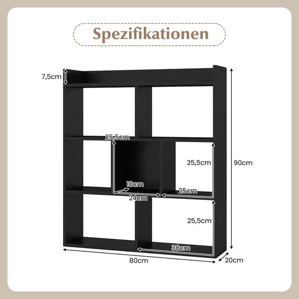 Bokhylla med 7 kuber, 80x20x90 cm, Svart