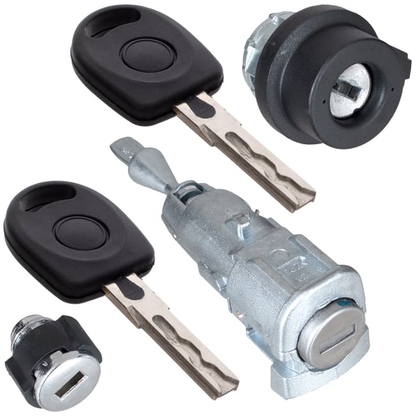 VW Golf V 03-09 tändningslåsinsats + låsinsats vänster framdörr + handskfacksinsats 3 st. set