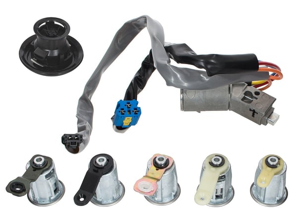 Peugeot Partner 02-08 komplett tändningslås + 5x låsinsatser + tanklock KPL