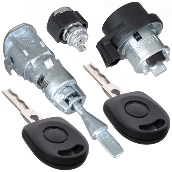 VW Golf V 03-09 tändningslåsinsats + låsinsats vänster framdörr + handskfacksinsats 3 st. set