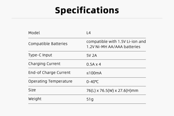 XTAR L4 AA/AAA laddare 4x0.5A