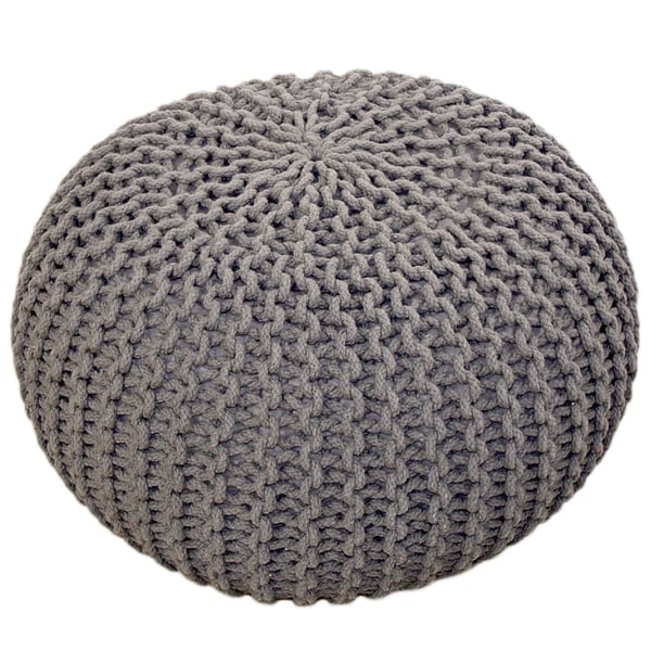 POUF 55 cm Neulottu jakkara lattiatyyny kestävä harmaa