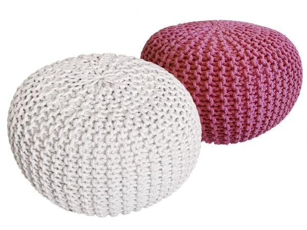 Stickad pall pouf set 2 St. Ø 55 cm kudde grovt stickad hållbar