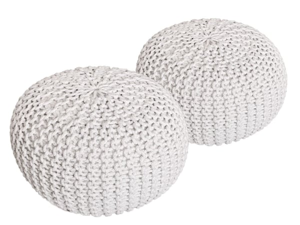 Gulvpude Strikket skammel Pouf sæt h 37 cm strikkepude holdbar hvid