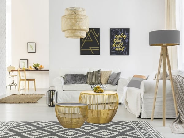 Sidabell 2 sæt rund Ø 49/41 H 37/29 cm sofabord guld