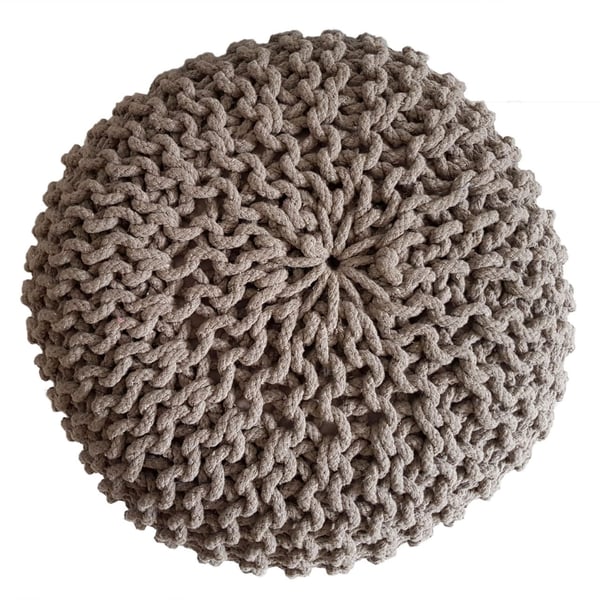 Strikket puf Ø 45 cm siddeplads strikket gulvpude højde 30 cm - beige