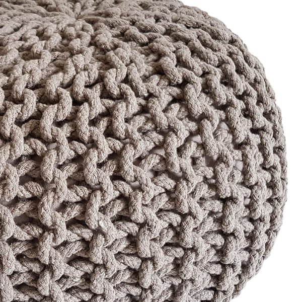 Strikket puf Ø 45 cm siddeplads strikket gulvpude højde 30 cm - beige