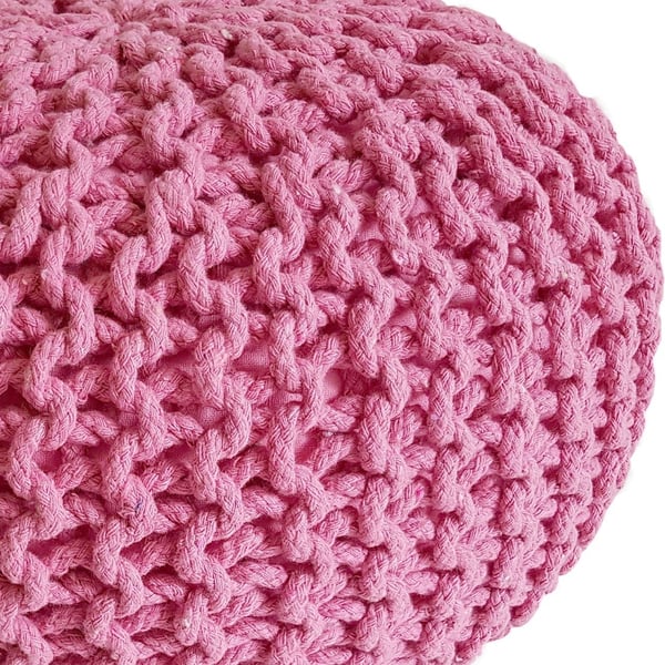 Strikket puf puf Ø 45 cm siddeplads pufstol gulvpude – pink