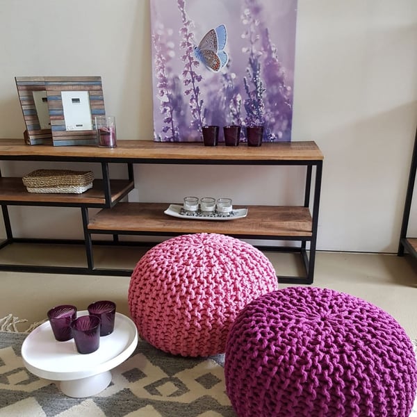 Strikket puf puf Ø 45 cm siddeplads pufstol gulvpude – pink