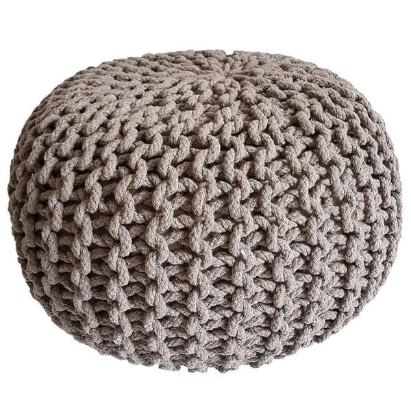 Strikket puf Ø 45 cm siddeplads strikket gulvpude højde 30 cm - beige