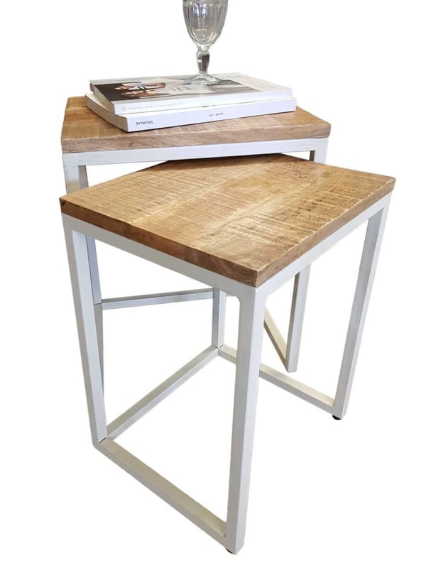2 stk. Sideborde stuebord sofabord metalramme – Hvid