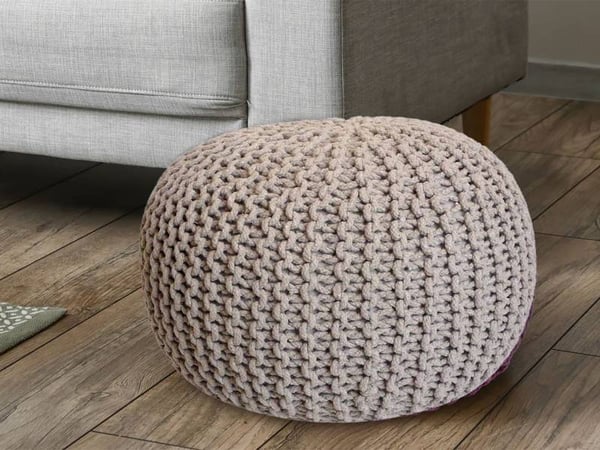 PUF Ø 55 cm Strikket skammel siddepladser gulvpude – beige