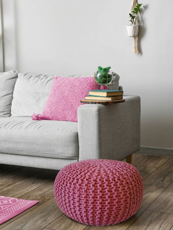 PUF Ø 55 cm Strikket Skammel siddepladser gulvpude – rosa