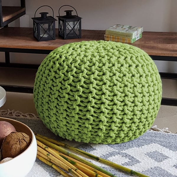 Neulottu rahi Ø 45 cm puffi istuin lattiatyyny korkeus 30 cm - vihreä