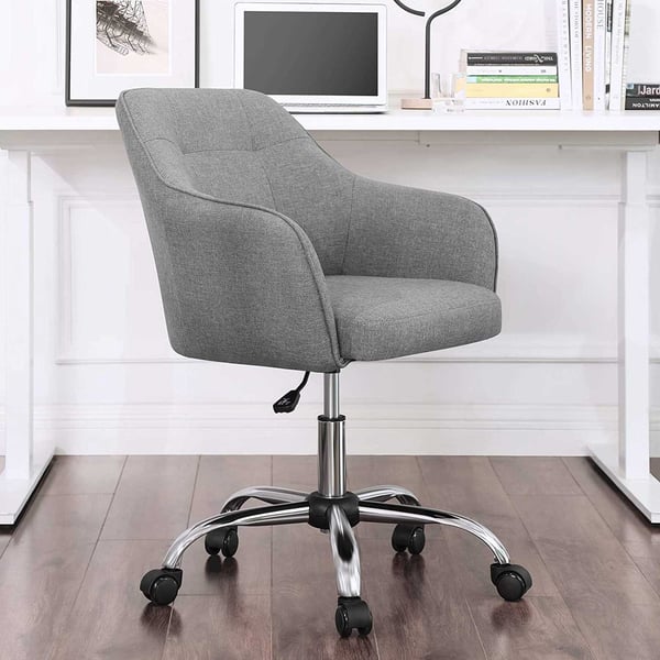Songmics-kontorstol, behagelig skrivebordsformand, højdejusterbar computerstol, holder op til 120 kg, stålramme, imiteret linned, åndbar, hjemmekontor, kontor, grå OBG019G01