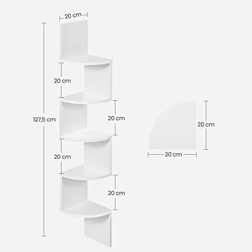 Vasagle hjørne hylde, 5-lags flydende væg hylde med zigzag-design, boghylde, hvid LBC20WT
