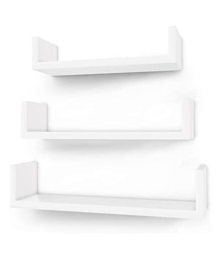 Songmics uppsättning av 3 moderna vägghyllor, flytande MDF, vit