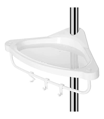 Songmics Justerbar badeværelse hjørnehylde, teleskopisk brusebad caddy, 95-300 cm, gulv til loft, med ramme i rustfrit stål, 4 bakker, 3 kroge, 1 håndklædestang, hvid og sølv BCB02SW