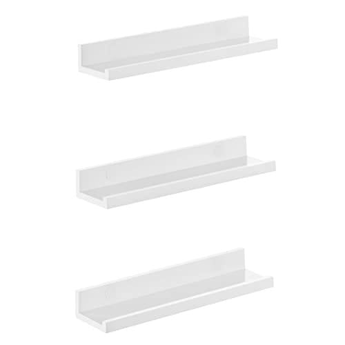 Songmics Wall Shelf 3 Set flytande hyllor Ledge för bildramar och böcker, Vit