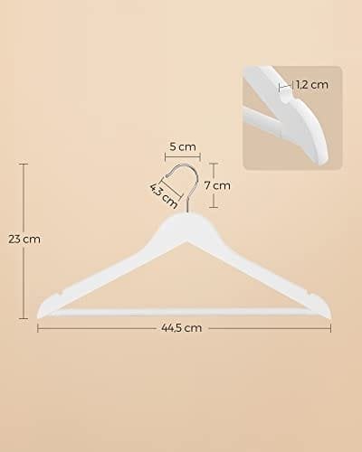 Songmics puiset henkarit, 10 kpl, takkihenkarit, vaatehenkarit, valkoinen