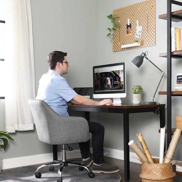 Songmics-kontorstol, behagelig skrivebordsformand, højdejusterbar computerstol, holder op til 120 kg, stålramme, imiteret linned, åndbar, hjemmekontor, kontor, grå OBG019G01