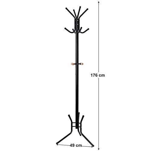 Songmics Stilful Metal Coat Rack Stand Hanger 12 Hooks 176 cm sort RCR17B