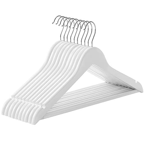 Songmics trähängare, uppsättning av 10, kapphängare, klädhängare, vit