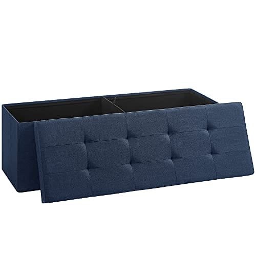 Songmics Storage Ottoman Bench, polstret bryst med låg, foldesæde, 120L kapacitet, hold op til 300 kg, marineblå LSF77in