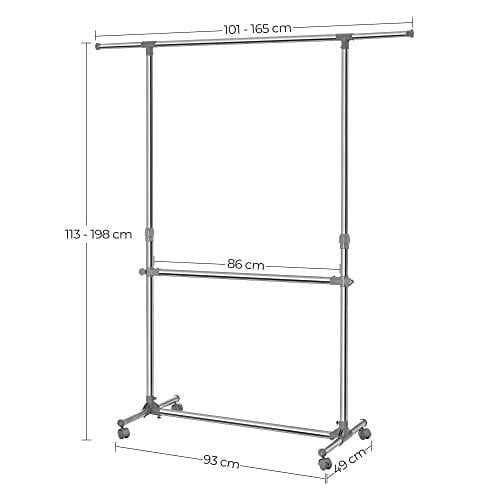 Songmics vaateteline, harmaa, (101-163) x 49 x (113-198) cm