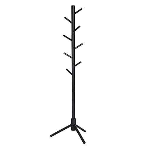 Vasagle Standing Coat Rack, Solid Wood Coat Rack, træformet frakkeholder med 8 kroge, 3 højdeindstillinger, til tøj, hatte, tasker, til stue, soveværelse, hjemmekontor, sort RCR004B01