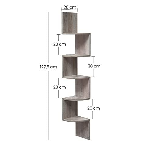 Vasagle Corner Shelf, 5-lags flydende væghylde med zigzag-design, boghylde, Greige LBC020M01