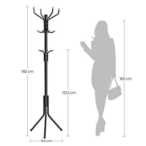 Songmics Metal Coat Rack, tøjstativ, hat håndtaske hænger, 182 cm højt hall træ, sort RCR19b