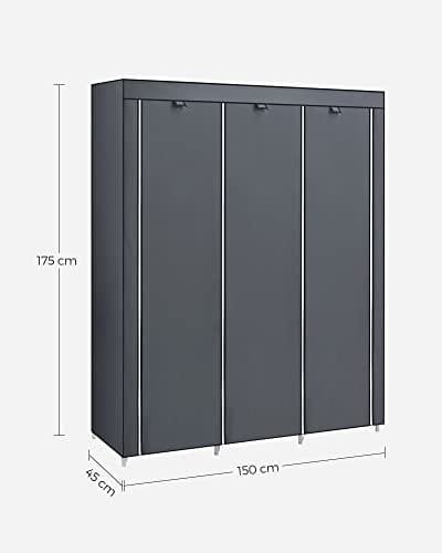 Songmics lærred garderobe soveværelse møbelskab skab opbevaringsarrangør Gray 175 x 150 x 45 cm ryg12g
