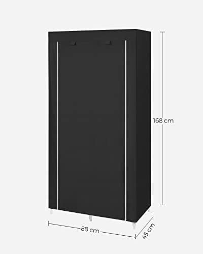 Songmics stofgarderobe, tøjopbevaringsarrangør med 2 hængende skinner, 6 hylder, tilpasset design, 88 x 45 x 168 cm, til soveværelse, afdeling, sort ryg84h