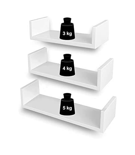 Songmics 3 modernin seinähyllyn sarja, kelluva MDF, valkoinen