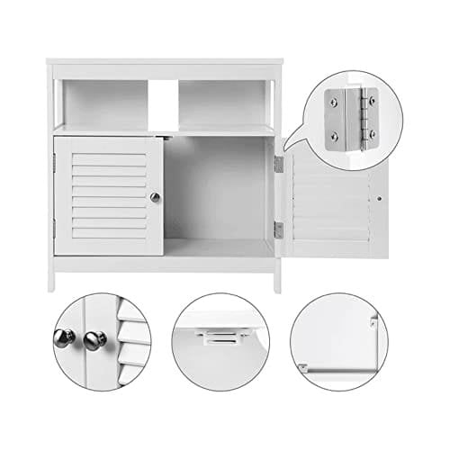 Vasagle Vanity Unit uden vask Masser af opbevaringsopbevarings badeværelse skab med lameller 2 hvide, MDF -paneler, med åbent rum, 60 x 30 x 60 cm
