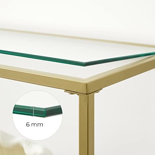 Vasagle -konsolbord, sofabord med 3 hylder, hærdet glashylde, 130 x 30 x 73,3 cm, metalramme, moderne, til hallway stue soveværelse, guldfarve LGT024A01