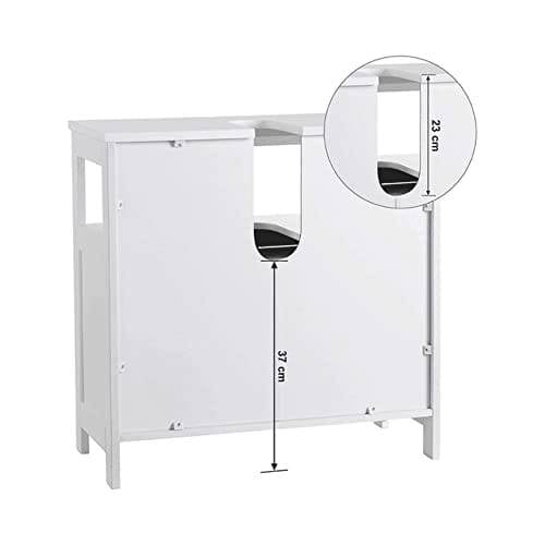Vasagle Vanity Unit uden vask Masser af opbevaringsopbevarings badeværelse skab med lameller 2 hvide, MDF -paneler, med åbent rum, 60 x 30 x 60 cm