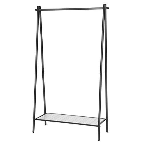 Songmics tøjstativ med stålstruktur, tøjstativ med hængende jernbane, bundhylde, simpelt look, til soveværelsesindgangs loftet kælder, 92,5 x 33,5 x 153 cm, mat sort HSR23BK