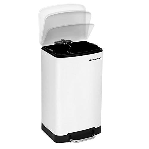 Songmics Rubbish Bin, 30L papirkurven, stålpedalbakke, med indre spand og låg, blød lukning, lufttæt, til køkken, stue, hvid LTB01W