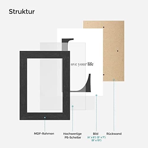 Songmics billedrammer sæt med 10 fotorammer - to 8 "x 10" (20 x 25 cm), fire 5 "x 7" (13 x 18 cm), fire 4 "x 6" (10 x 15 cm), sort RPF310h