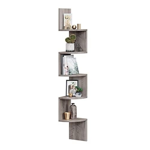Vasagle Corner Shelf, 5-lags flydende væghylde med zigzag-design, boghylde, Greige LBC020M01