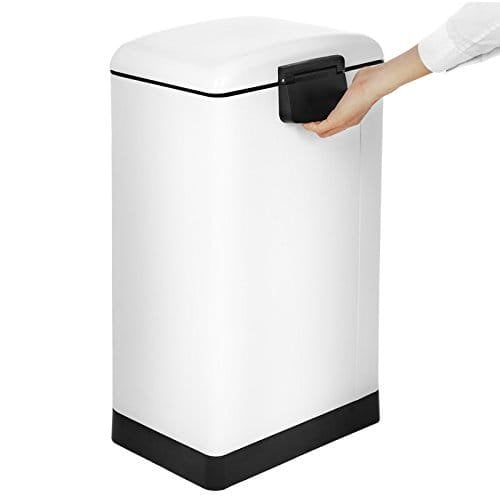 Songmics Rubbish Bin, 30L papirkurven, stålpedalbakke, med indre spand og låg, blød lukning, lufttæt, til køkken, stue, hvid LTB01W