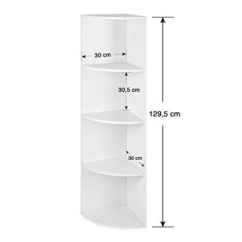 Vasagle 4-lags hjørnehyldeenhed, fritstående displayopbevaringshylder og træbokse, til køkken, soveværelse, stue, undersøgelse, hvid LBC42WT