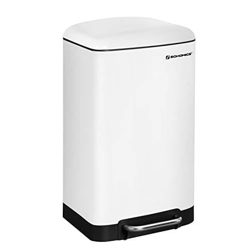 Songmics Rubbish Bin, 30L papirkurven, stålpedalbakke, med indre spand og låg, blød lukning, lufttæt, til køkken, stue, hvid LTB01W