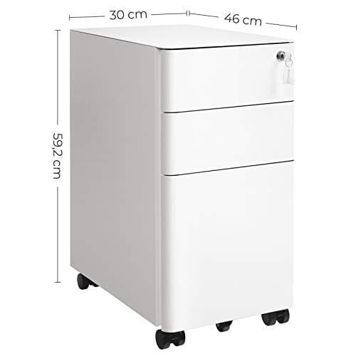 Songmics Mobile File Cabinet, Office Cabinet med hjul og lås, til A4, juridiske dokumenter i brevstørrelse, hængende filmapper, hvid ofc030w01