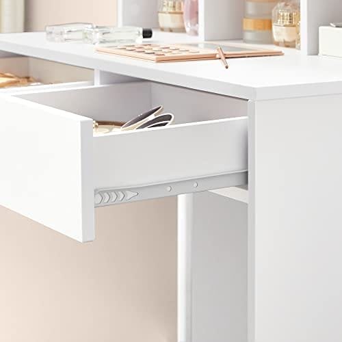 Toiletbord Vaskebord med 9 LED-pærer og Spejl Justerbar Lysstyrke 2 Skuffer og 3 Åbne Fakkelskuffer Moderne Hvid